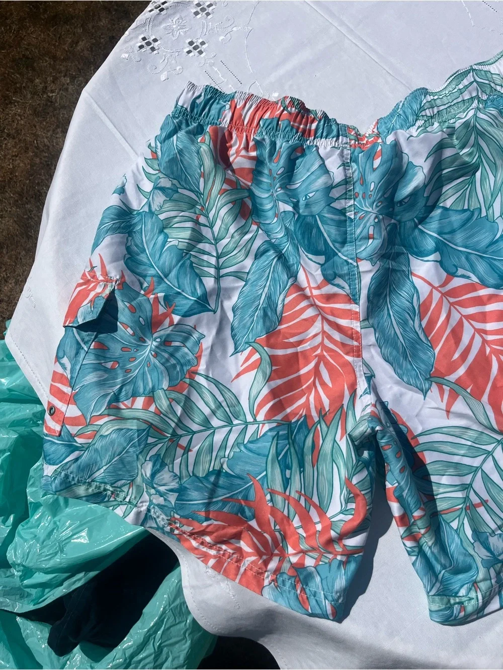croft & barrow Teal & Coral Tropical Print Men's Athletic Shorts